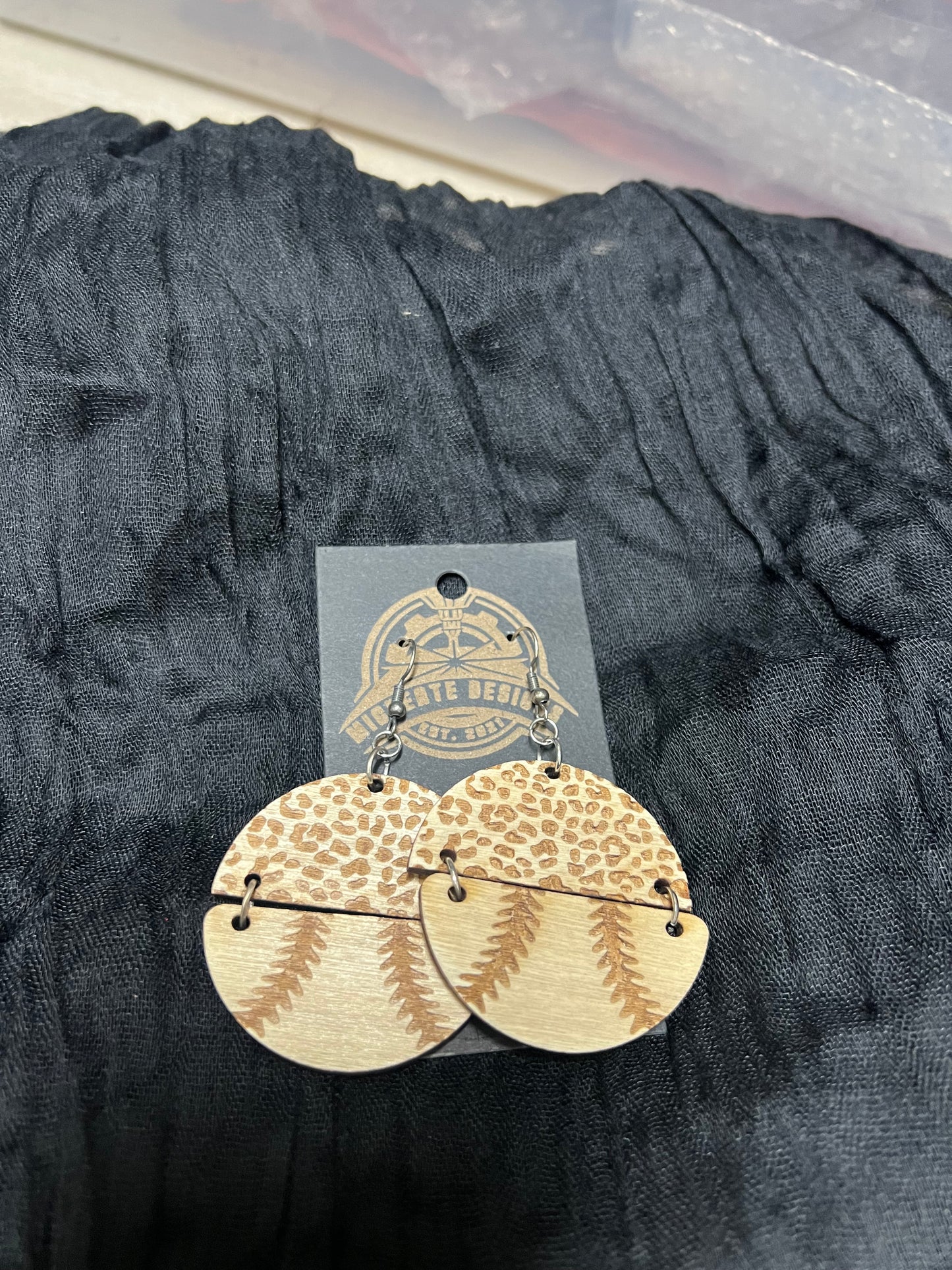 Baseball / Cheetah Wooden Earrings