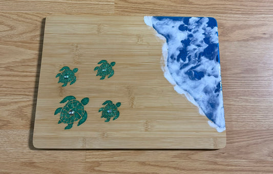 Beach and Sea Turtle Epoxy Filled Cutting Board