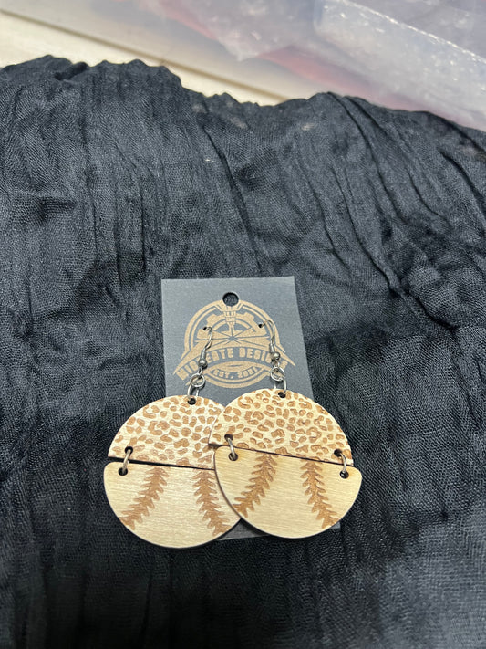 Baseball / Cheetah Wooden Earrings